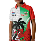 Custom Fiji And Wales Rugby Kid Polo Shirt Fijian Tapa Welsh Mascots Dynamic Version