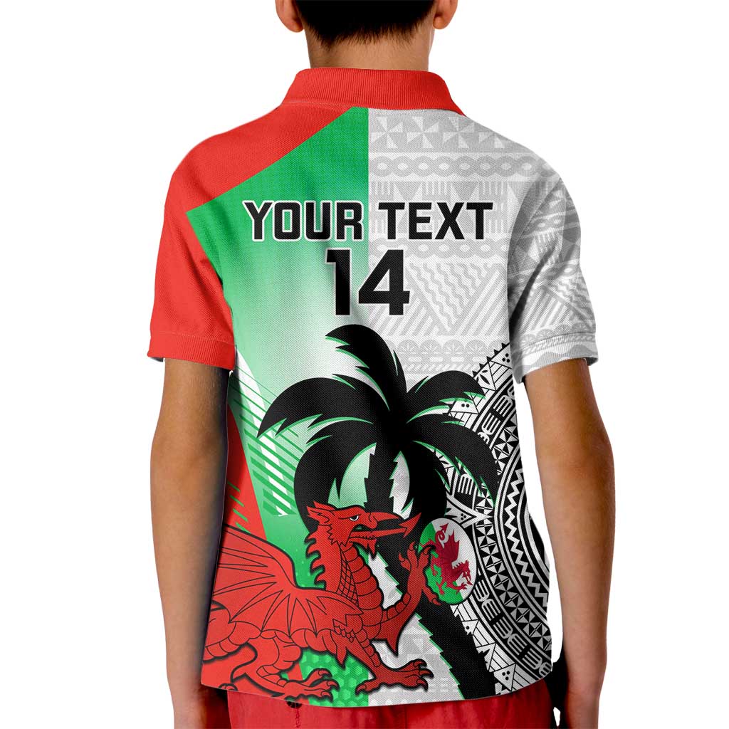 Custom Fiji And Wales Rugby Kid Polo Shirt Fijian Tapa Welsh Mascots Dynamic Version