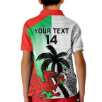 Custom Fiji And Wales Rugby Kid Polo Shirt Fijian Tapa Welsh Mascots Dynamic Version