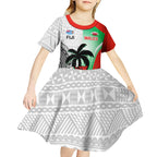 Custom Fiji And Wales Rugby Kid Short Sleeve Dress Fijian Tapa Welsh Mascots Dynamic Version