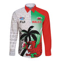 Custom Fiji And Wales Rugby Long Sleeve Button Shirt Fijian Tapa Welsh Mascots Dynamic Version
