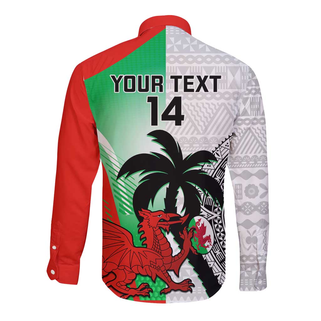 Custom Fiji And Wales Rugby Long Sleeve Button Shirt Fijian Tapa Welsh Mascots Dynamic Version
