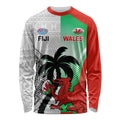 Custom Fiji And Wales Rugby Long Sleeve Shirt Fijian Tapa Welsh Mascots Dynamic Version