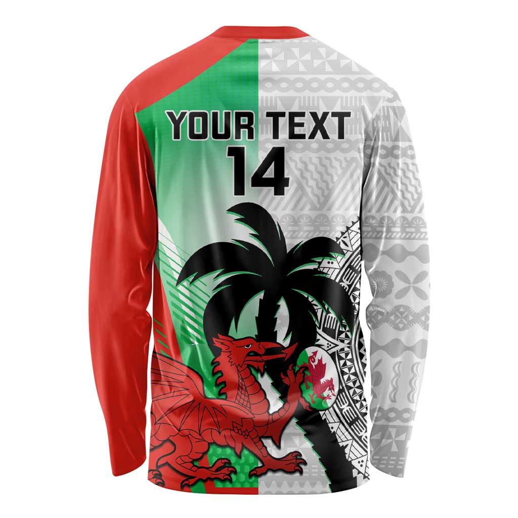 Custom Fiji And Wales Rugby Long Sleeve Shirt Fijian Tapa Welsh Mascots Dynamic Version