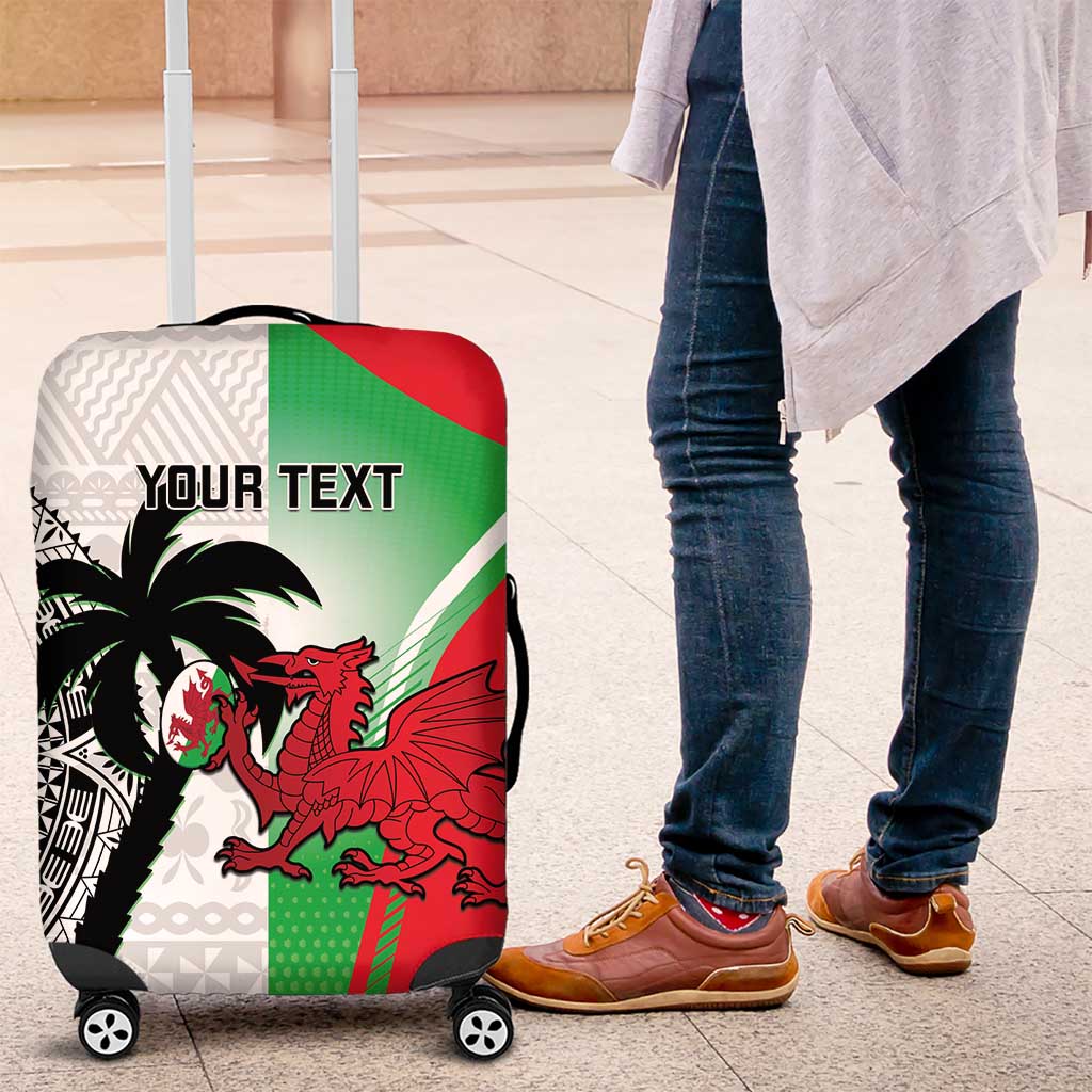 Custom Fiji And Wales Rugby Luggage Cover Fijian Tapa Welsh Mascots Dynamic Version