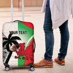 Custom Fiji And Wales Rugby Luggage Cover Fijian Tapa Welsh Mascots Dynamic Version