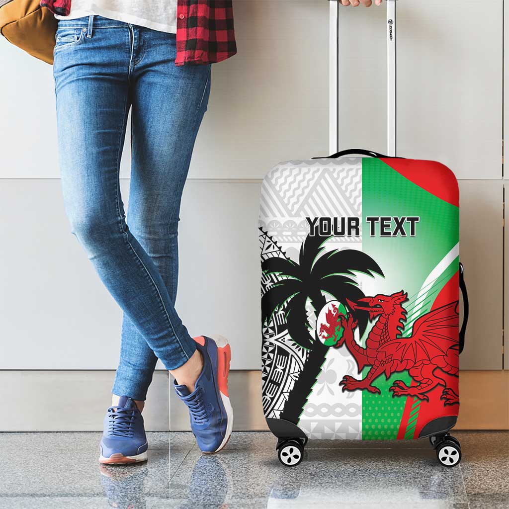 Custom Fiji And Wales Rugby Luggage Cover Fijian Tapa Welsh Mascots Dynamic Version