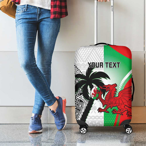 Custom Fiji And Wales Rugby Luggage Cover Fijian Tapa Welsh Mascots Dynamic Version