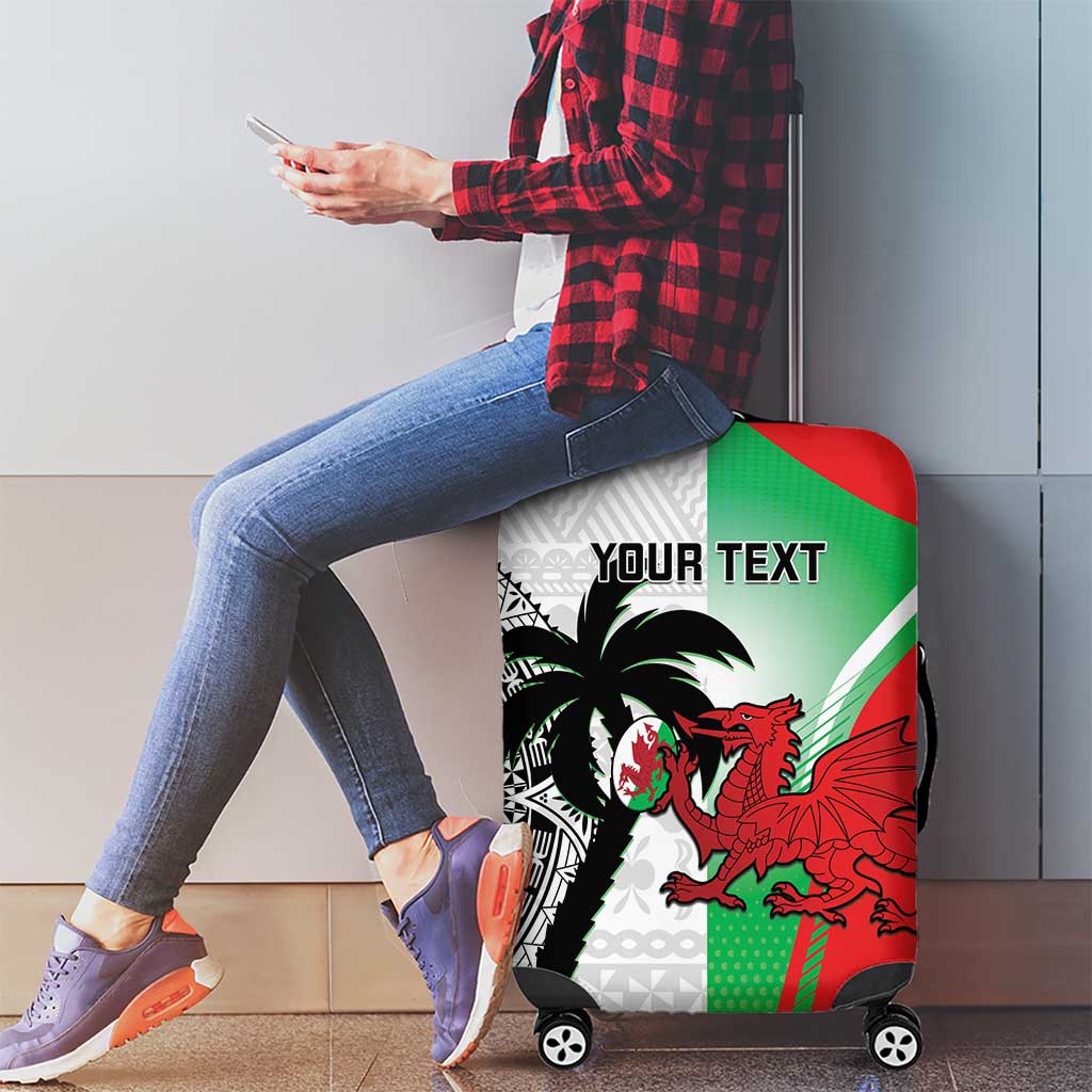 Custom Fiji And Wales Rugby Luggage Cover Fijian Tapa Welsh Mascots Dynamic Version