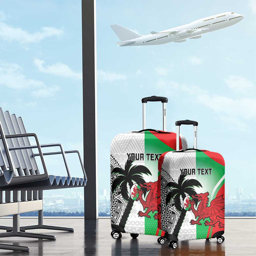 Custom Fiji And Wales Rugby Luggage Cover Fijian Tapa Welsh Mascots Dynamic Version