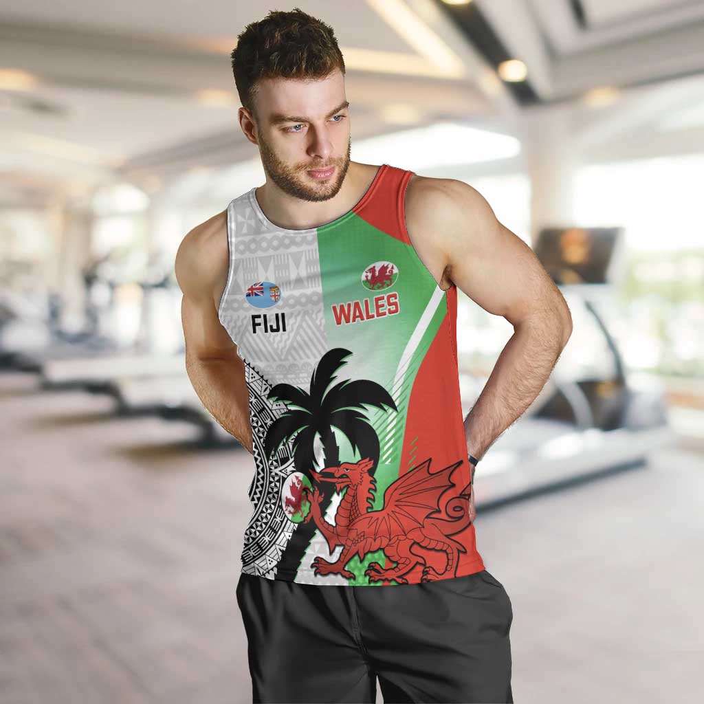 Custom Fiji And Wales Rugby Men Tank Top Fijian Tapa Welsh Mascots Dynamic Version