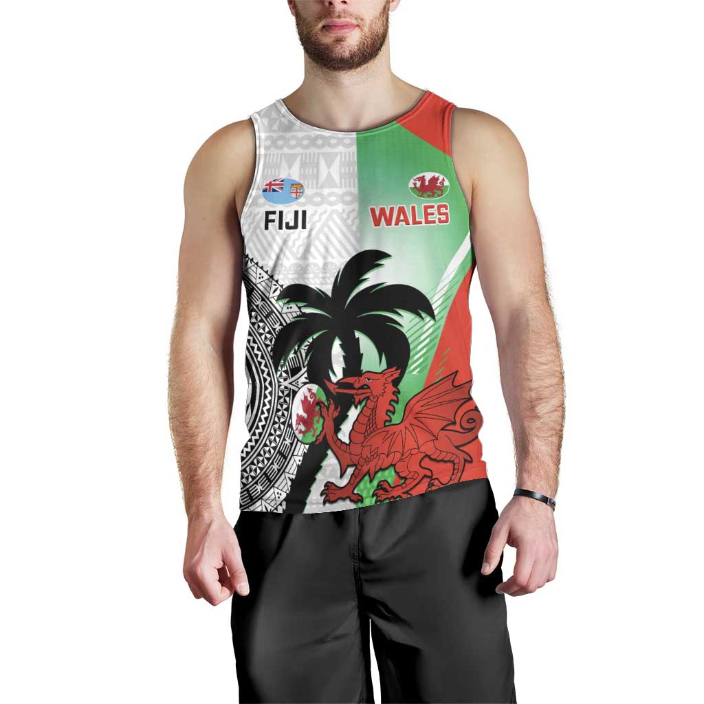 Custom Fiji And Wales Rugby Men Tank Top Fijian Tapa Welsh Mascots Dynamic Version