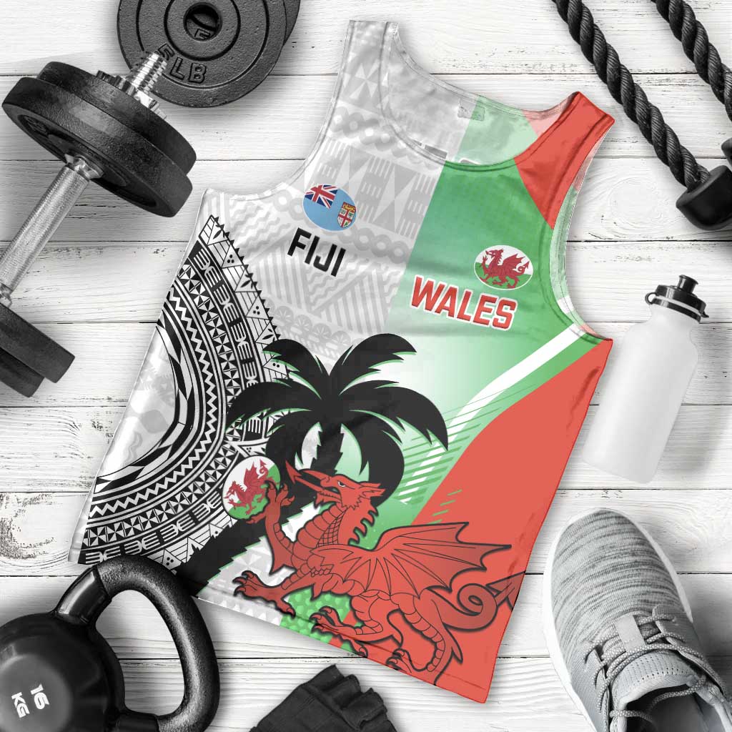 Custom Fiji And Wales Rugby Men Tank Top Fijian Tapa Welsh Mascots Dynamic Version
