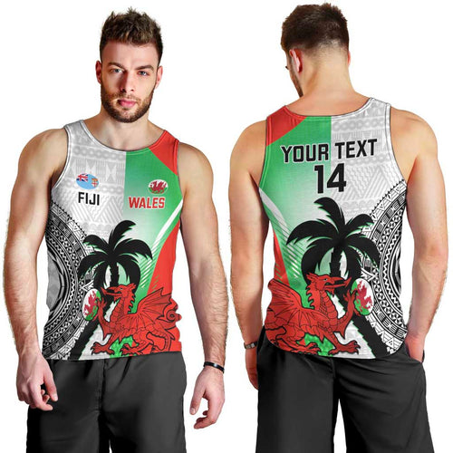 Custom Fiji And Wales Rugby Men Tank Top Fijian Tapa Welsh Mascots Dynamic Version