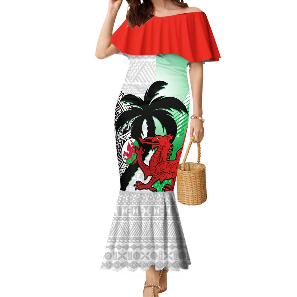Custom Fiji And Wales Rugby Mermaid Dress Fijian Tapa Welsh Mascots Dynamic Version