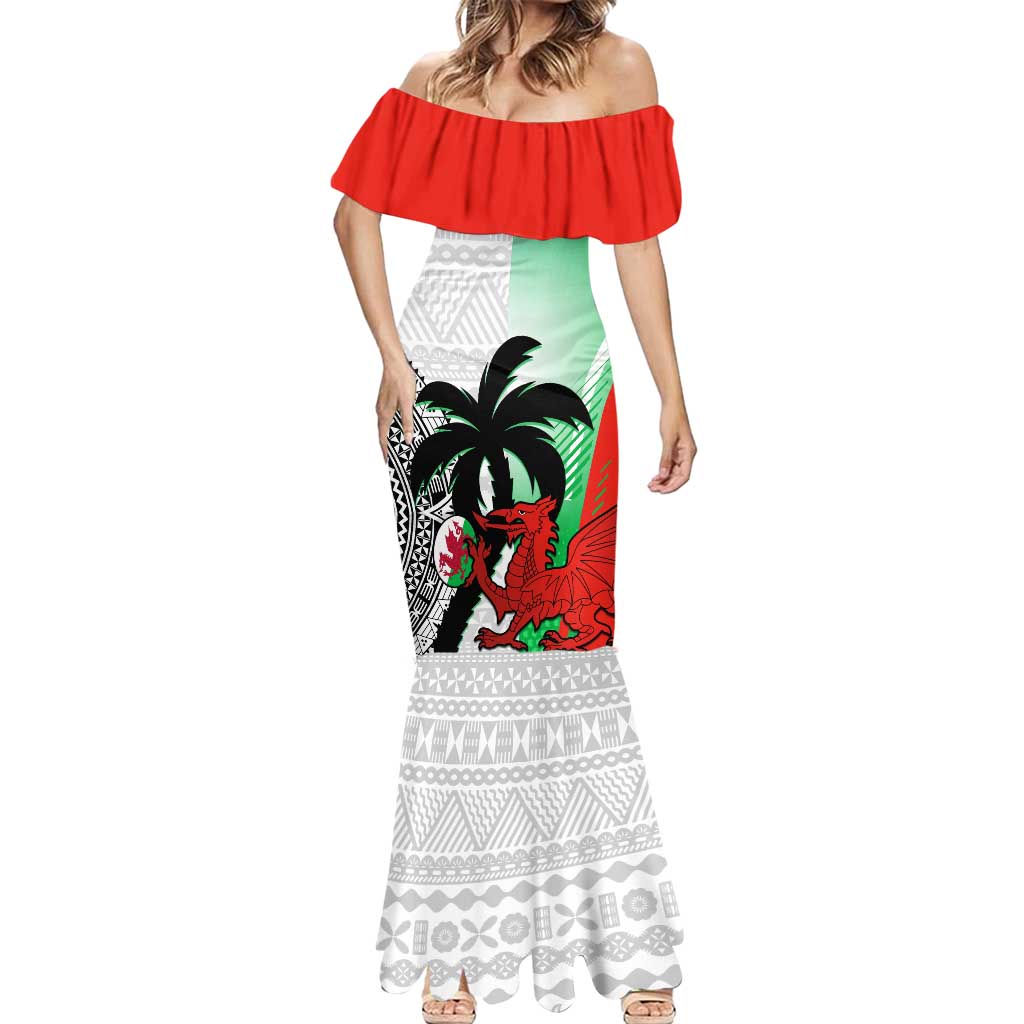 Custom Fiji And Wales Rugby Mermaid Dress Fijian Tapa Welsh Mascots Dynamic Version
