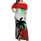 Custom Fiji And Wales Rugby Off Shoulder Maxi Dress Fijian Tapa Welsh Mascots Dynamic Version