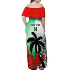 Custom Fiji And Wales Rugby Off Shoulder Maxi Dress Fijian Tapa Welsh Mascots Dynamic Version
