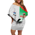 Custom Fiji And Wales Rugby Off Shoulder Short Dress Fijian Tapa Welsh Mascots Dynamic Version