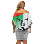 Custom Fiji And Wales Rugby Off Shoulder Short Dress Fijian Tapa Welsh Mascots Dynamic Version