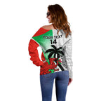 Custom Fiji And Wales Rugby Off Shoulder Sweater Fijian Tapa Welsh Mascots Dynamic Version