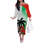 Custom Fiji And Wales Rugby Off The Shoulder Long Sleeve Dress Fijian Tapa Welsh Mascots Dynamic Version