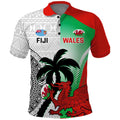 Custom Fiji And Wales Rugby Polo Shirt Fijian Tapa Welsh Mascots Dynamic Version