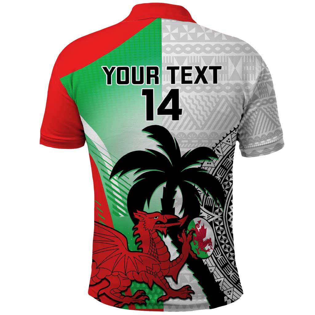 Custom Fiji And Wales Rugby Polo Shirt Fijian Tapa Welsh Mascots Dynamic Version