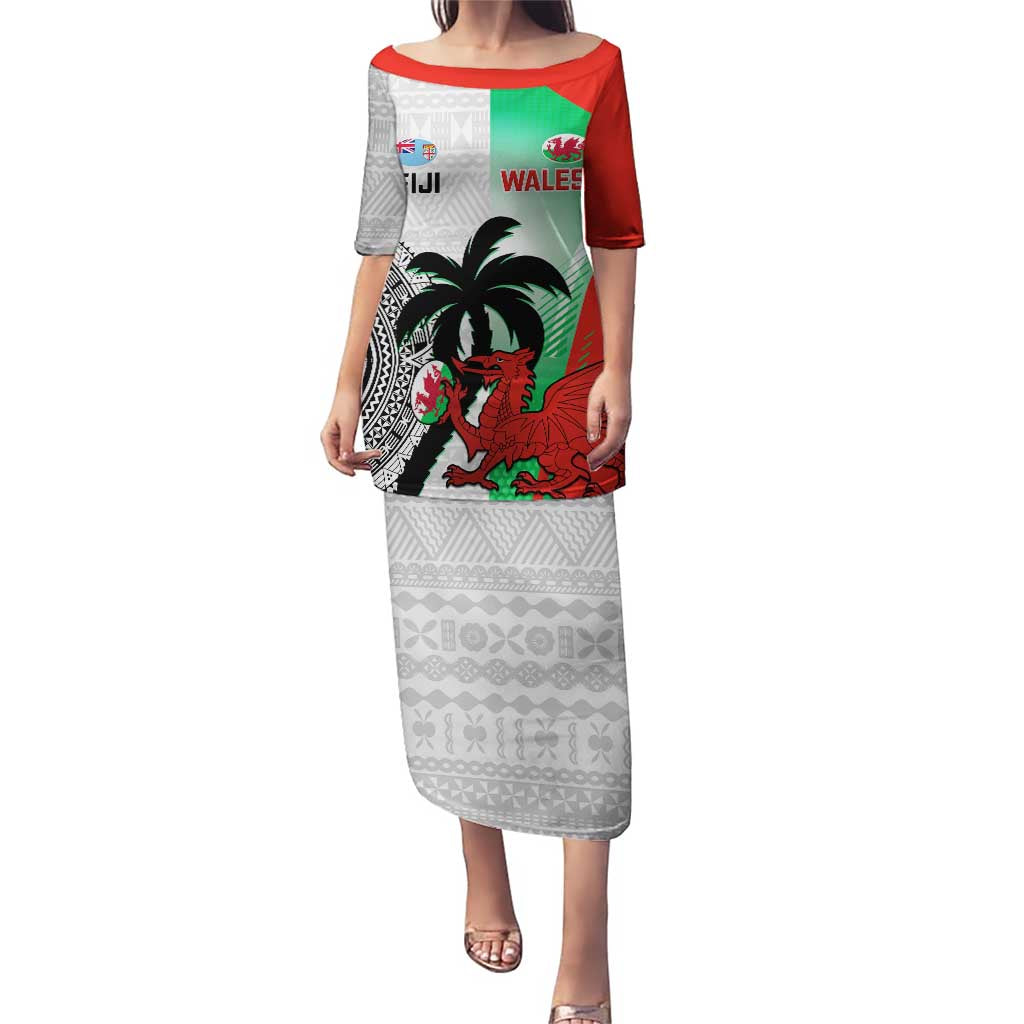 Custom Fiji And Wales Rugby Puletasi Fijian Tapa Welsh Mascots Dynamic Version
