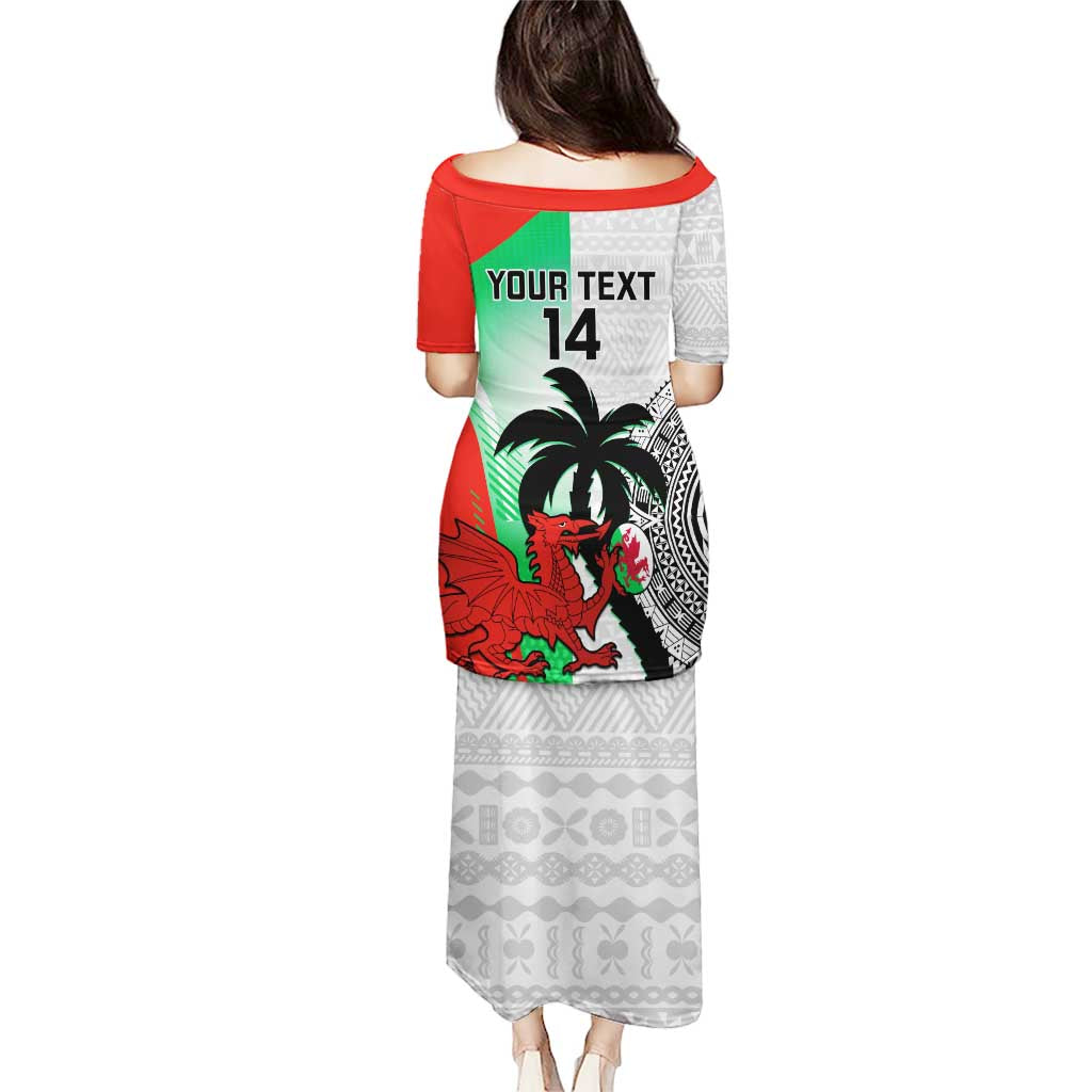 Custom Fiji And Wales Rugby Puletasi Fijian Tapa Welsh Mascots Dynamic Version