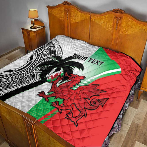 Custom Fiji And Wales Rugby Quilt Fijian Tapa Welsh Mascots Dynamic Version