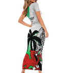 Custom Fiji And Wales Rugby Short Sleeve Bodycon Dress Fijian Tapa Welsh Mascots Dynamic Version