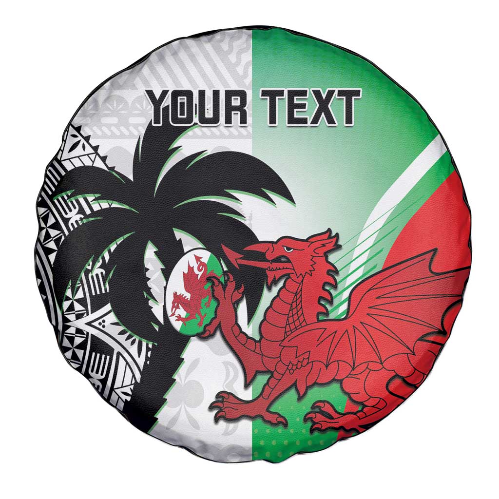 Custom Fiji And Wales Rugby Spare Tire Cover Fijian Tapa Welsh Mascots Dynamic Version
