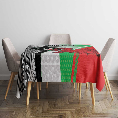 Custom Fiji And Wales Rugby Tablecloth Fijian Tapa Welsh Mascots Dynamic Version