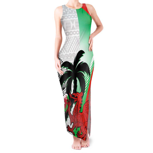 Custom Fiji And Wales Rugby Tank Maxi Dress Fijian Tapa Welsh Mascots Dynamic Version