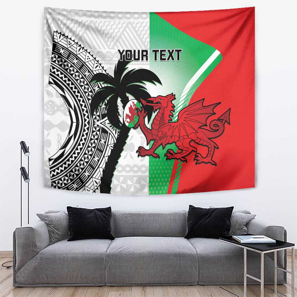 Custom Fiji And Wales Rugby Tapestry Fijian Tapa Welsh Mascots Dynamic Version
