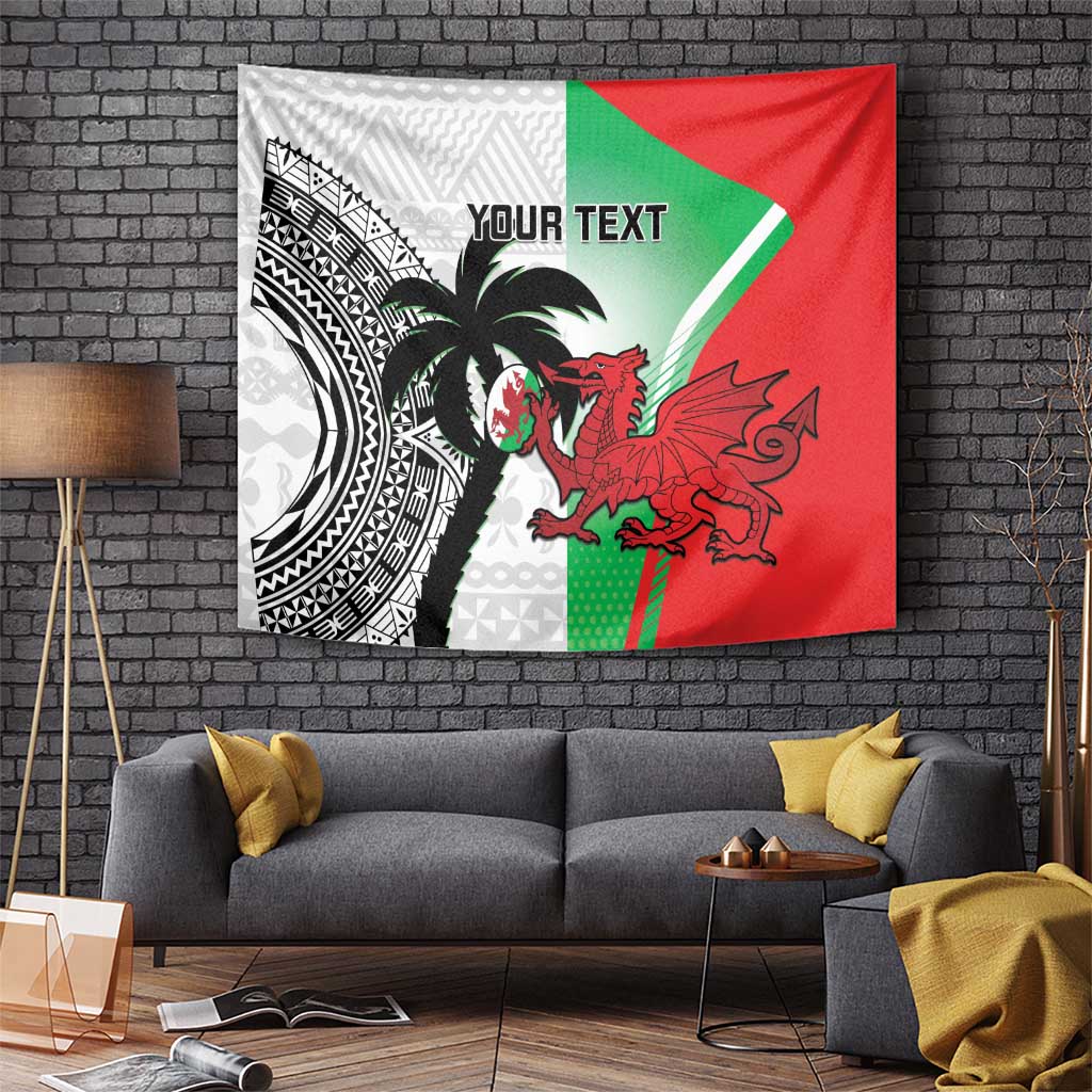 Custom Fiji And Wales Rugby Tapestry Fijian Tapa Welsh Mascots Dynamic Version