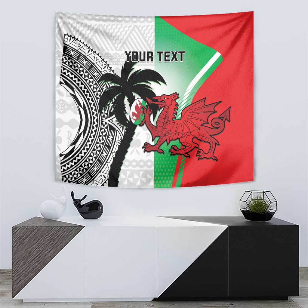 Custom Fiji And Wales Rugby Tapestry Fijian Tapa Welsh Mascots Dynamic Version