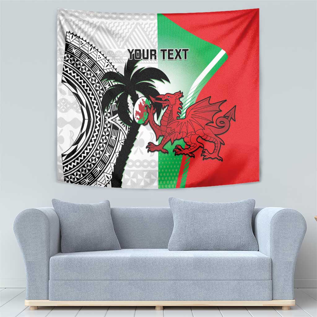 Custom Fiji And Wales Rugby Tapestry Fijian Tapa Welsh Mascots Dynamic Version