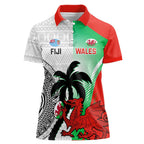 Custom Fiji And Wales Rugby Women Polo Shirt Fijian Tapa Welsh Mascots Dynamic Version