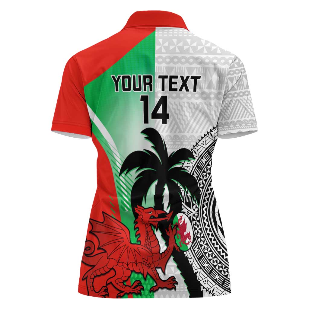 Custom Fiji And Wales Rugby Women Polo Shirt Fijian Tapa Welsh Mascots Dynamic Version