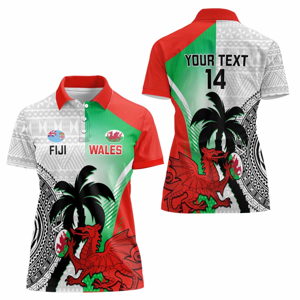 Custom Fiji And Wales Rugby Women Polo Shirt Fijian Tapa Welsh Mascots Dynamic Version