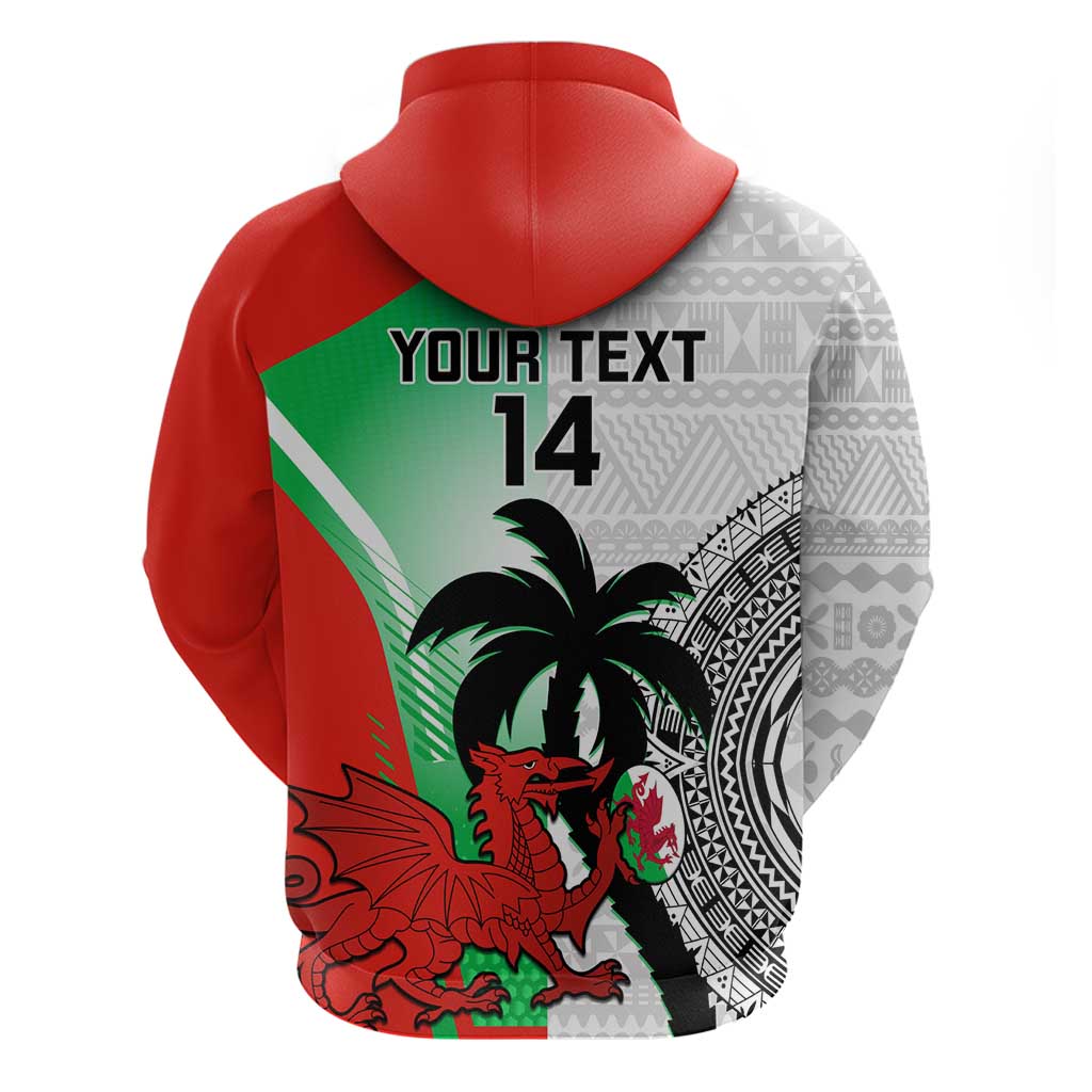 Custom Fiji And Wales Rugby Zip Hoodie Fijian Tapa Welsh Mascots Dynamic Version