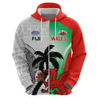 Custom Fiji And Wales Rugby Zip Hoodie Fijian Tapa Welsh Mascots Dynamic Version