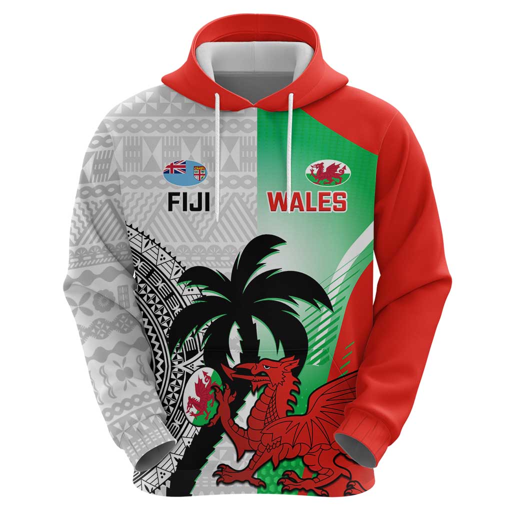 Custom Fiji And Wales Rugby Zip Hoodie Fijian Tapa Welsh Mascots Dynamic Version
