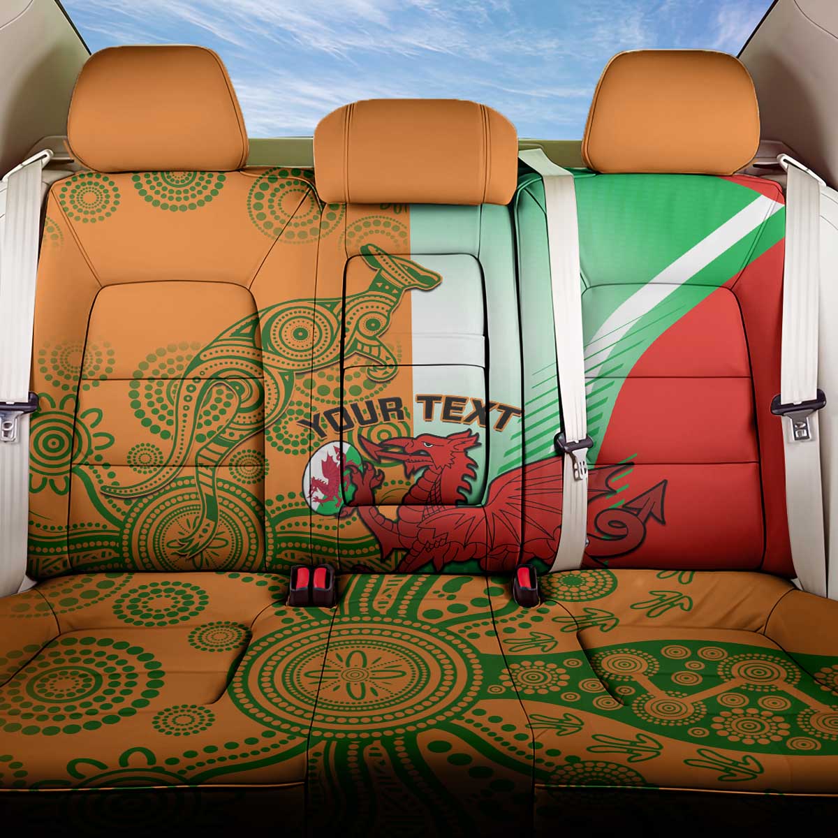 Custom Australia And Wales Rugby Back Car Seat Cover Wallabies Welsh Mascots Dynamic Version