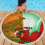 Custom Australia And Wales Rugby Beach Blanket Wallabies Welsh Mascots Dynamic Version