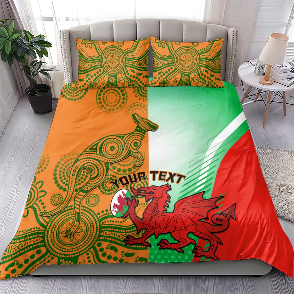 Custom Australia And Wales Rugby Bedding Set Wallabies Welsh Mascots Dynamic Version