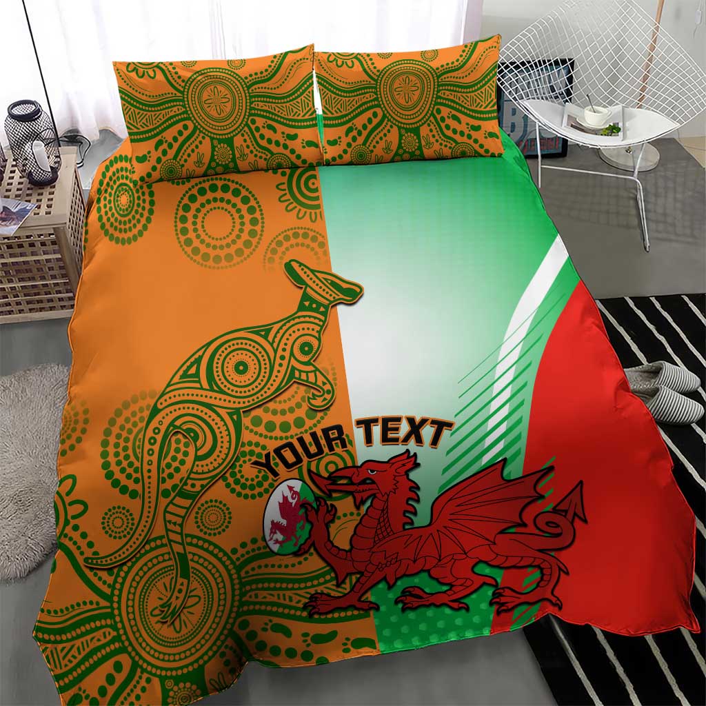 Custom Australia And Wales Rugby Bedding Set Wallabies Welsh Mascots Dynamic Version