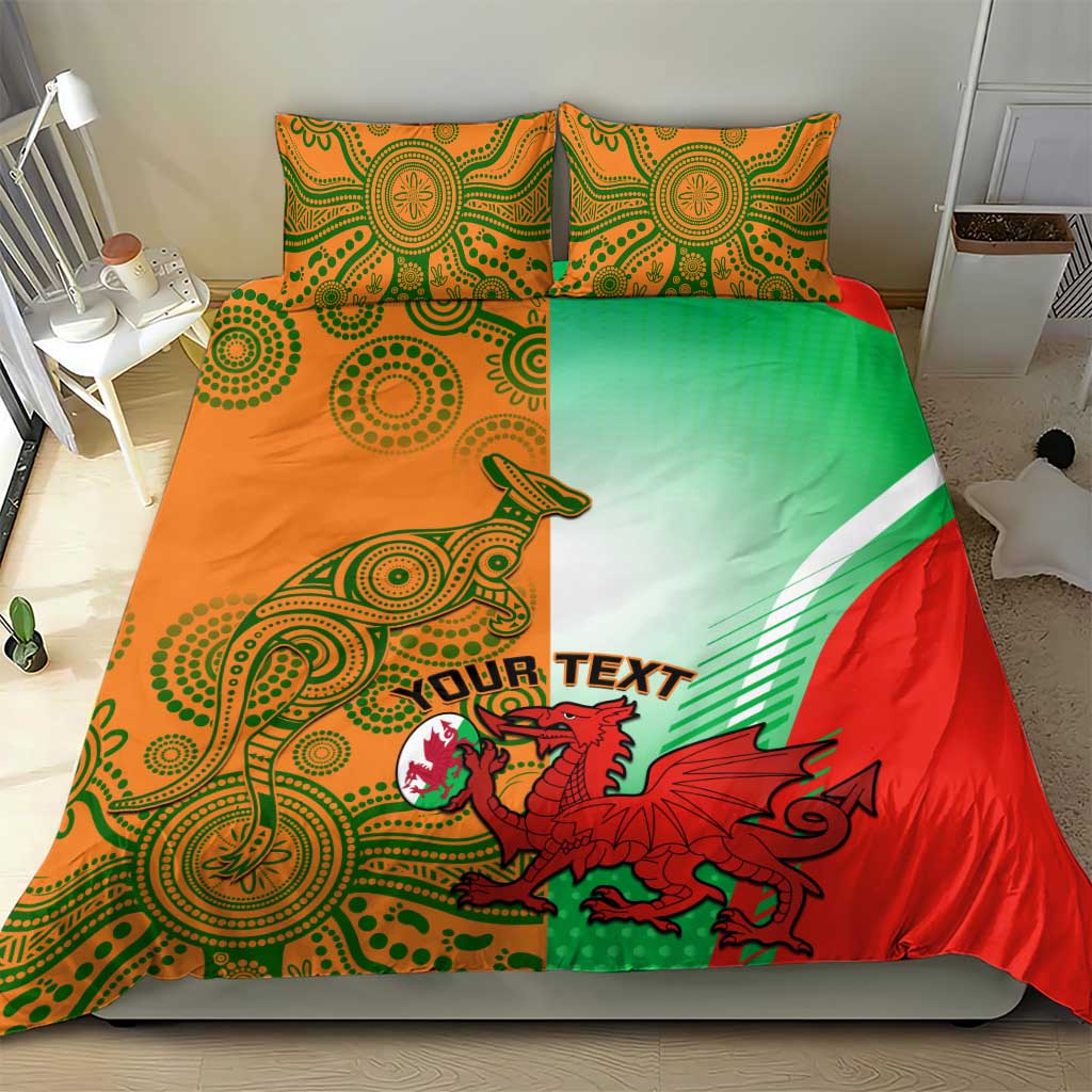Custom Australia And Wales Rugby Bedding Set Wallabies Welsh Mascots Dynamic Version